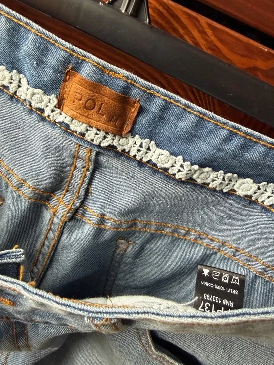 POL Distressed Denim Straight Leg Jeans with Crochet Trim & Black Side Strap - Picture 4 of 7